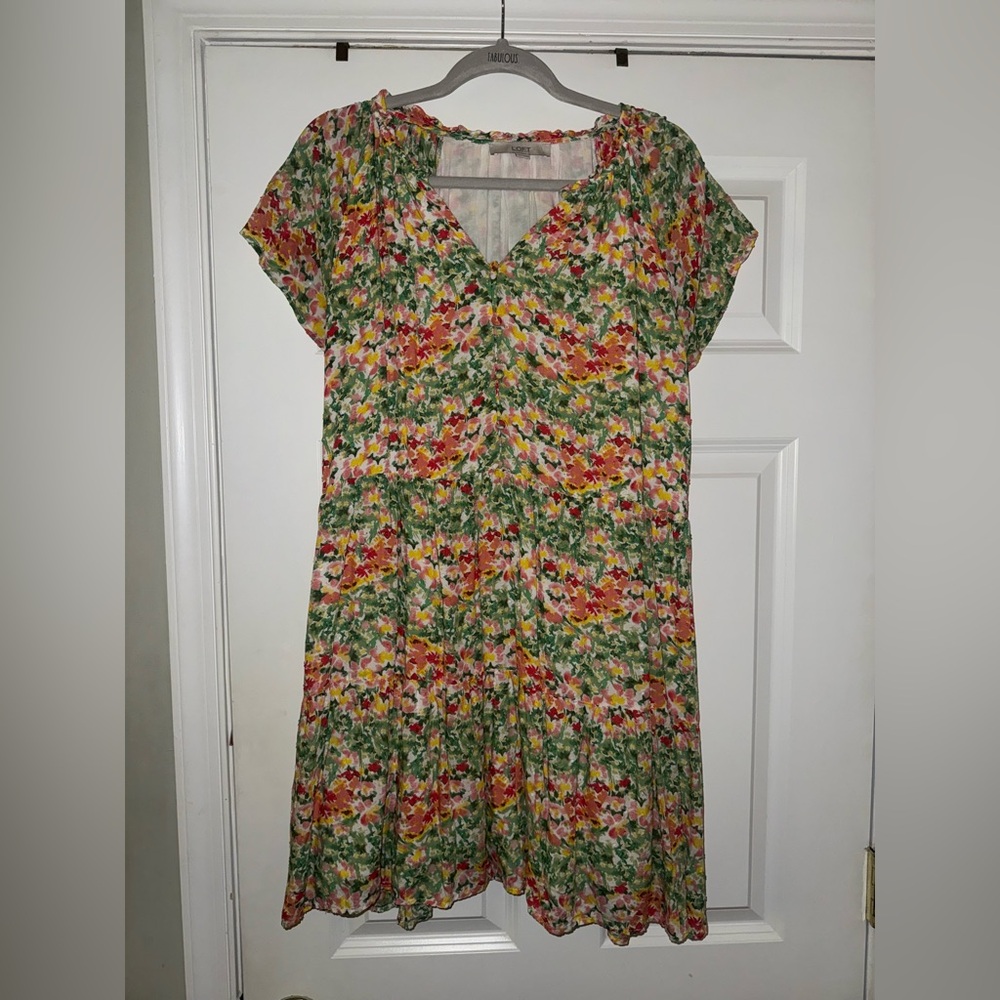 LOFT Multicolor Floral Midi Dress